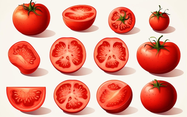 Complete Set of Realistic Tomato Vectors Full and Sliced Generative AI