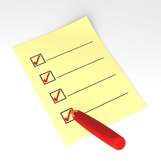 Completed check list rendered in 3D. Isolated On White