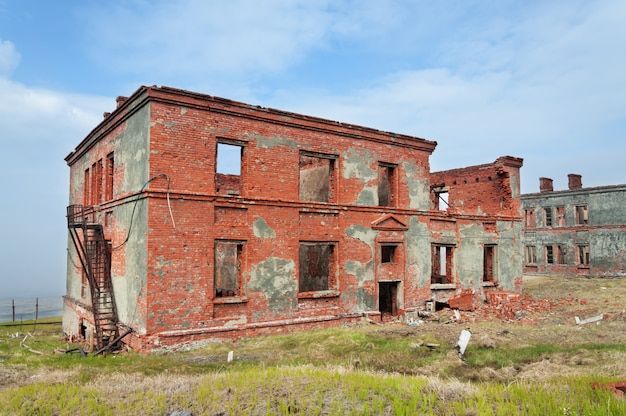 Completely ruined brick building