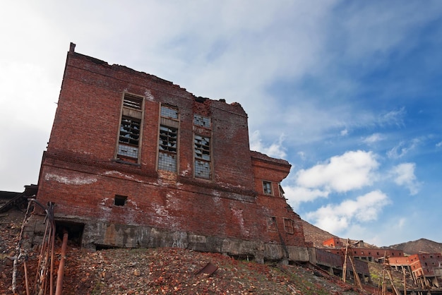 Completely ruined brick building