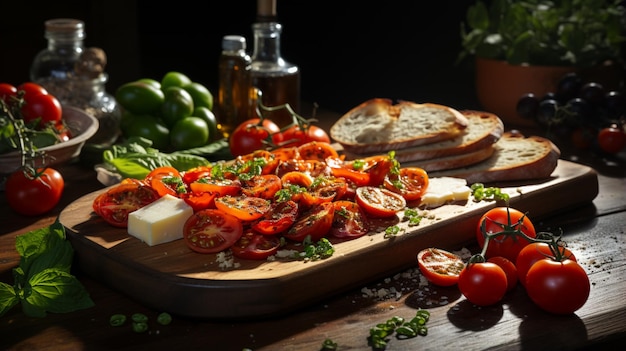 Photo completo italiano food on a wooden board