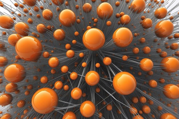 A complex arrangement of lines and orange spheres stock illustration