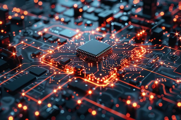 Photo complex circuit board illustrating the integration of artificial intelligence technology