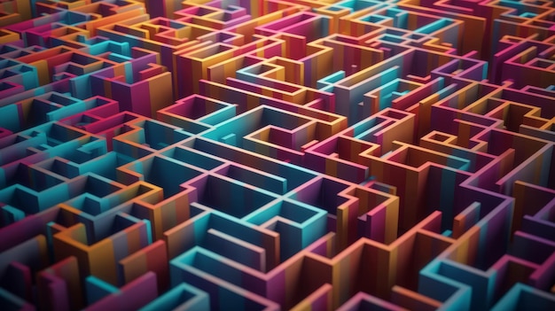 A complex and colorful 3D maze Generative ai