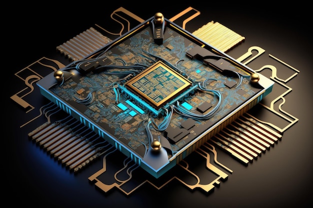 Complex and detailed internal structure of microchip with nanotechnologies created with generative a