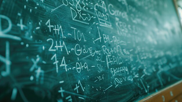 写真 塵だらけの黒板に書かれた複雑な数学方程式