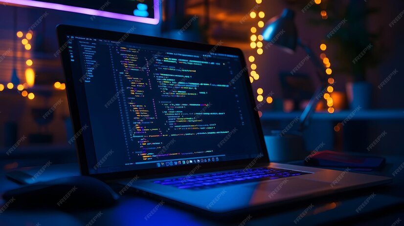 Complex Programming Code Snippets on a High Tech Laptop Displayed in a ...