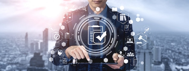 Compliance rule law and regulation graphic interface for business quality policy