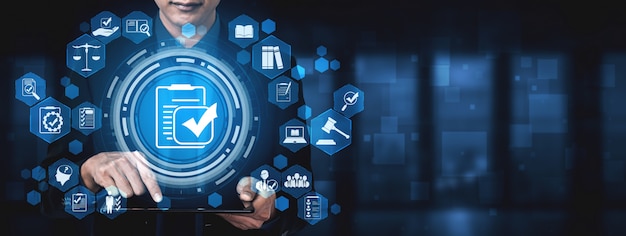 Compliance rule law and regulation graphic interface for business quality policy