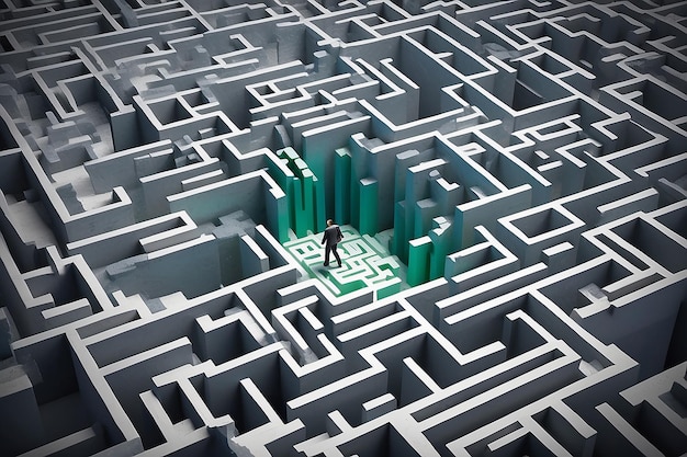 a complicated maze opened up by a pencil eraser as a business concept of innovative thinking for fin