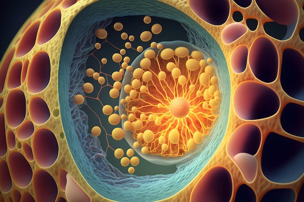 Photo components of eukaryotic cell nucleus and organelles and reticulum generative ai