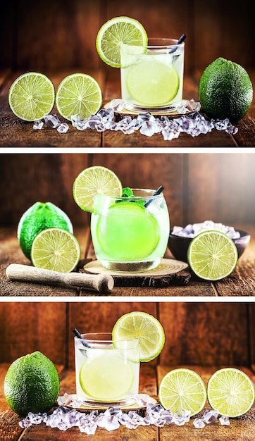 Composiet voor sociale netwerken van Braziliaanse drank caipirinha typisch braziliaanse drank gemaakt met citroen of tropisch fruit cachaca en suiker