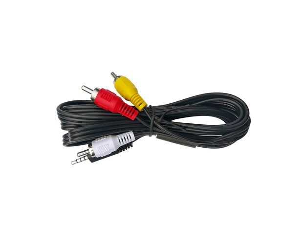 Composite Audio and video cable on white background focus