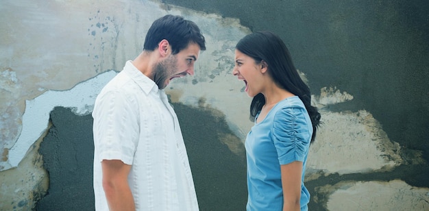 Composite image of angry couple shouting at each other