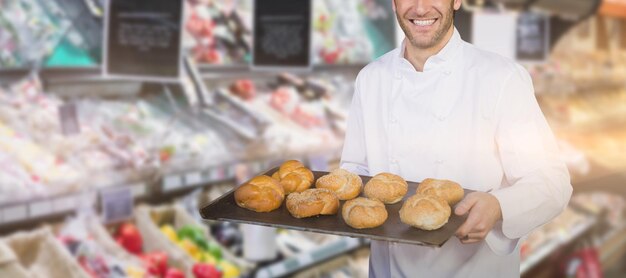 白い背景にパンを示すパン屋の合成画像