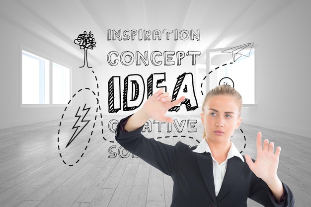 Composite image of blonde businesswoman pointing somewhere