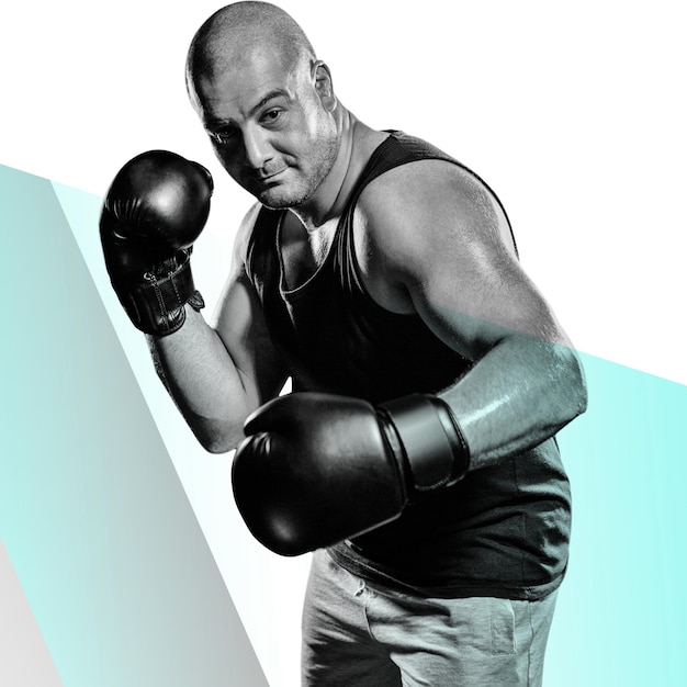 Composite image of boxer performing boxing stance