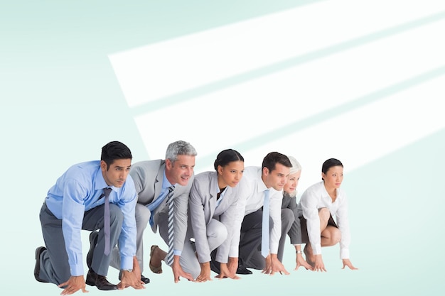composite image of business people preparing to run