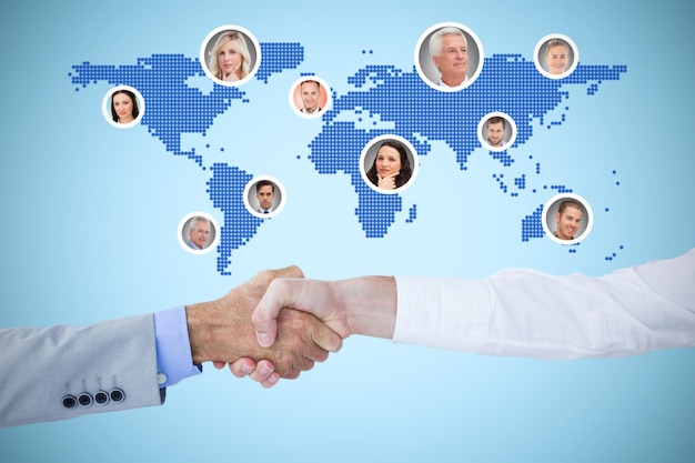 Photo composite image of business people shaking hands on white background