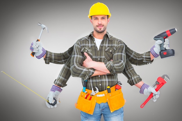 Premium Photo | Composite image of carpenter with many arms