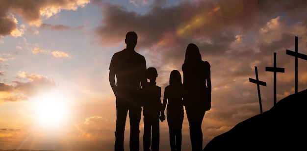 Photo composite image of cheerful family holding hands