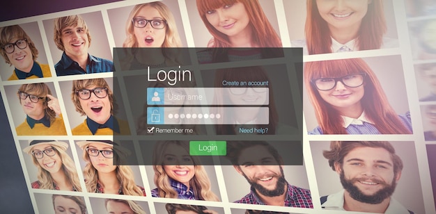 Composite image of close-up of login page