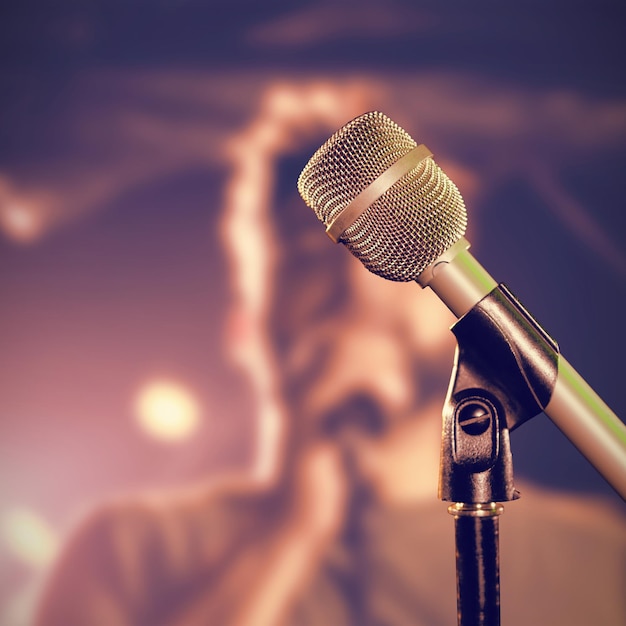 Composite image of close-up of microphone