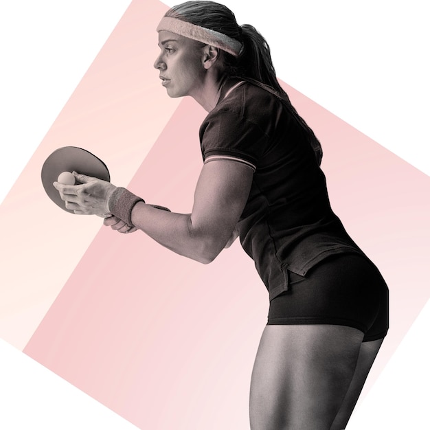 Составное изображение спортсменки, играющей в пинг-понг