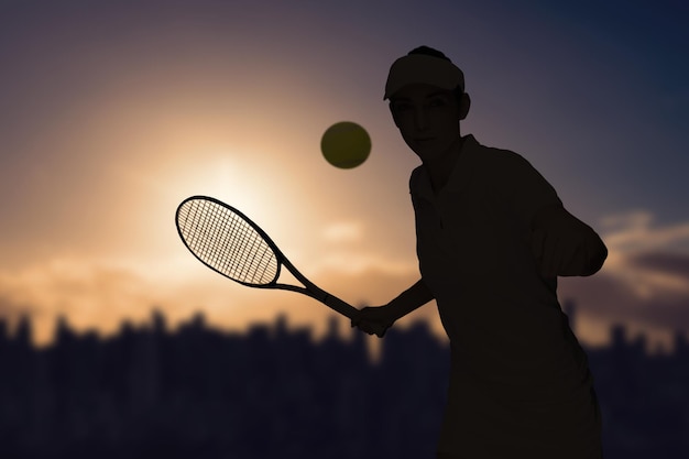 Composite image of female athlete playing tennis