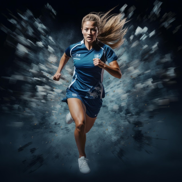 A composite image of a female football player in action