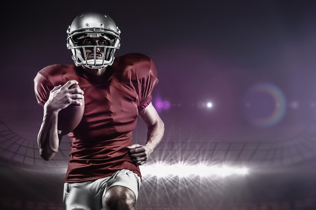 composite image of full length of american football player in red jersey running
