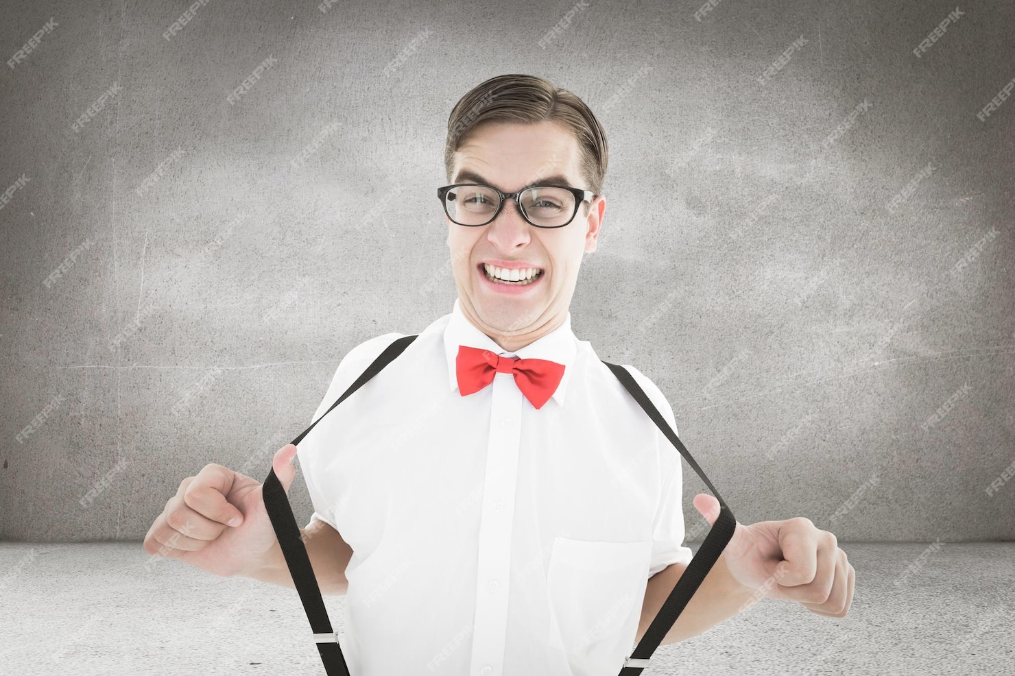 Premium Photo | Composite image of geeky hipster pulling his suspenders