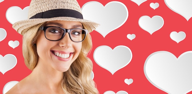 Photo composite image of gorgeous blonde hipster smiling