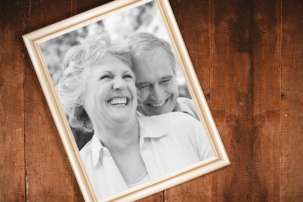 Photo composite image of happy mature couple laughing