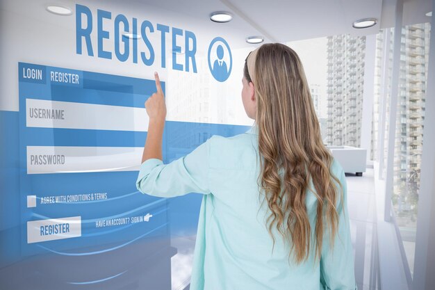 Composite image of hipster pointing with her finger