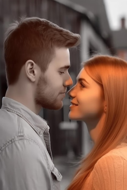生成 AI で作成された愛情のある若いカップルの合成画像