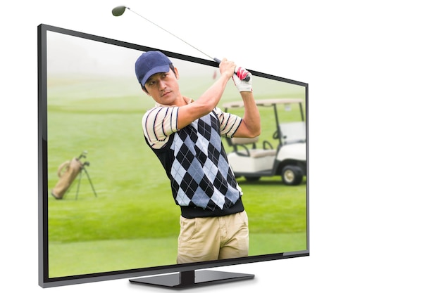 Premium Photo Composite image of man playing golf