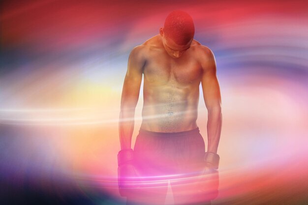 Photo composite image of muscular boxer