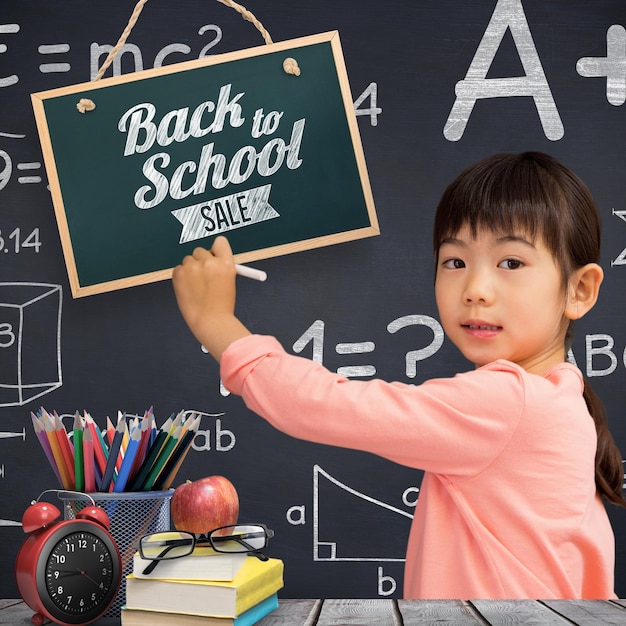 Composite image of pupil drawing with chalk