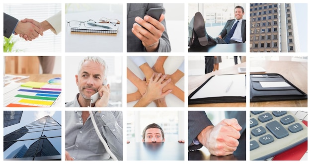 Composite image of relaxed businessman with his feet up