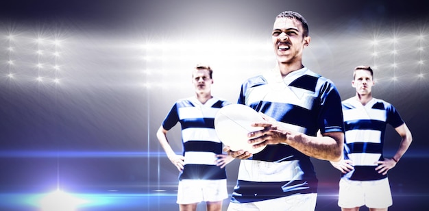 Composite image of rugby player