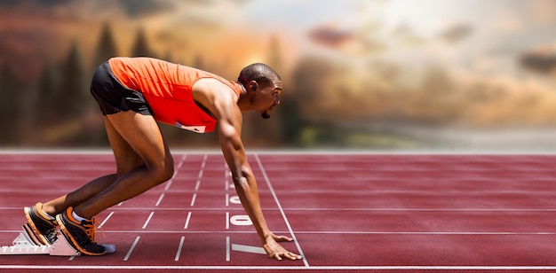 Photo composite image of of runner preparing for the start