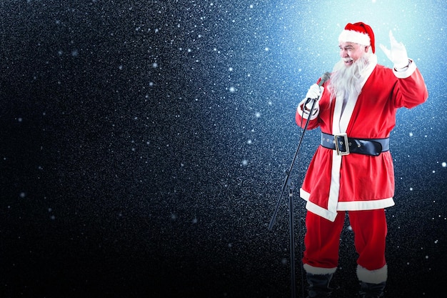 Photo composite image of santa claus singing christmas songs