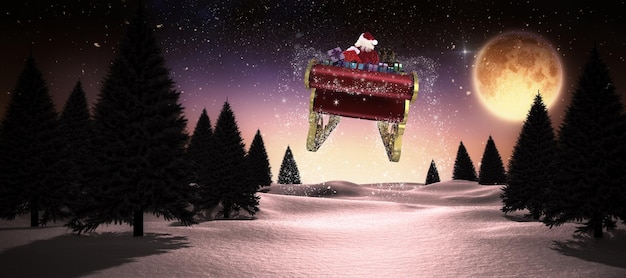 Composite image of santa flying his sleigh