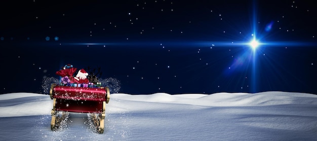 Composite image of santa flying his sleigh