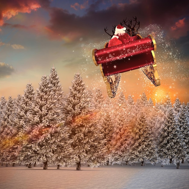 Composite image of santa flying his sleigh