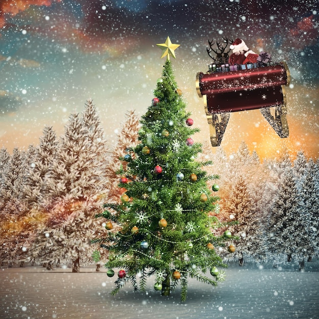 Composite image of santa flying his sleigh