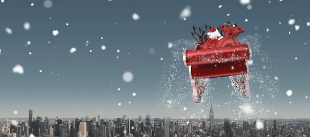 Photo composite image of santa flying his sleigh