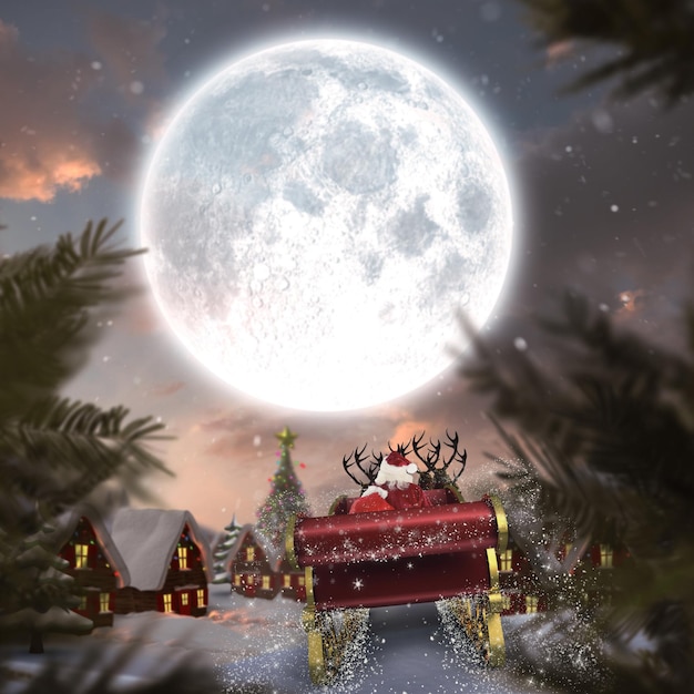 Composite image of santa flying his sleigh