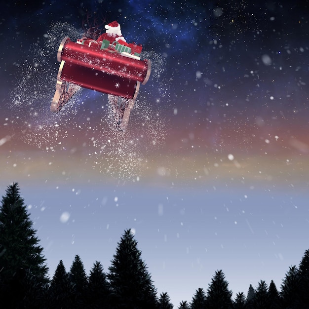 Composite image of santa flying his sleigh